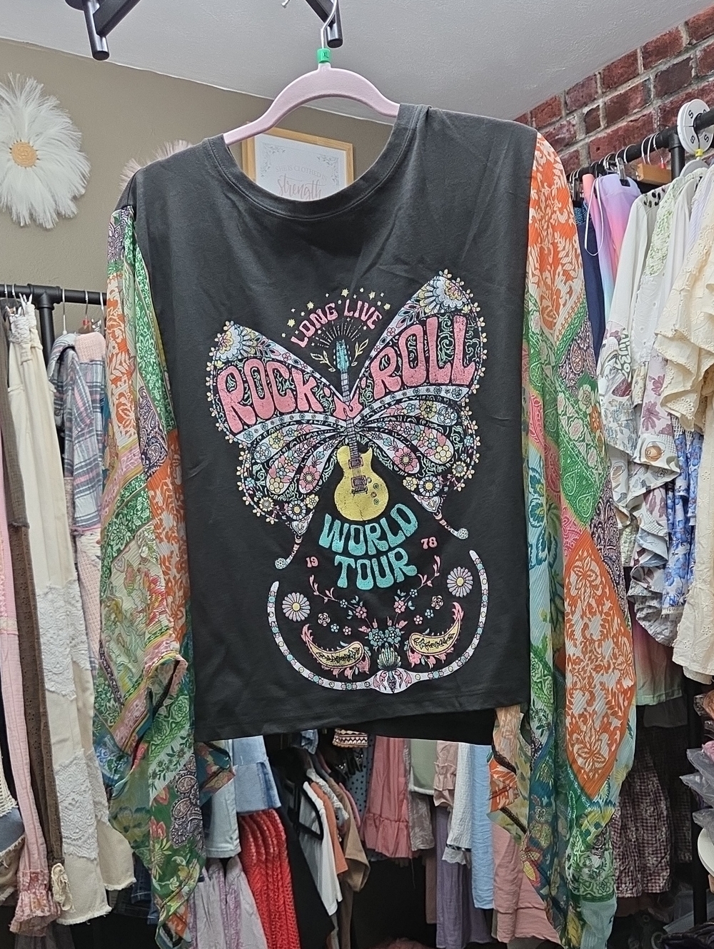 Black Rock 'n' Roll World Tour Butterfly Top with Colorful Sheer Sleeves